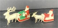 Pair of Small Vintage Celluloid Plastic Santas