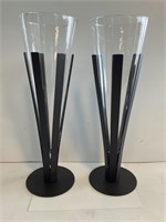 Pair "Polish" Scuptural 17.5in Tall Wrought Iron