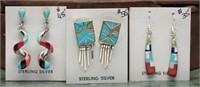 Southwestern Sterling Silver Earrings (3) 11.04g