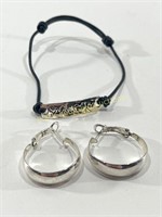 Marked Sterling Silver Earrings & Sister Bracelet