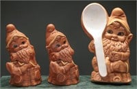 Vtg Twin Winton Pottery Gnome S&P Shakers, + (3)