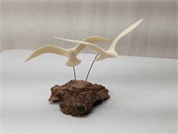 John Perry Seagull Sculpture on Burled Wood Base