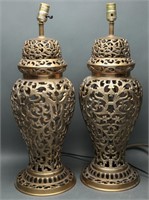 Vintage Pair of Ginger Jar Cast Brass Lamps