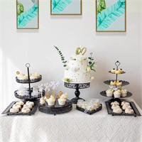 Black Cake Stands Dessert Table Set-Metal Cake