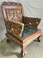 1920's Chinese Carved Wood Chair w Marble Seat
