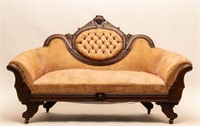 Antique Victorian Hand Carved Upholstered Sofa