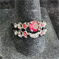 2pcs Synthetic Red Ruby Stars and Moon Set