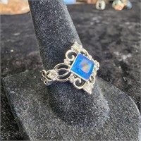 Synthetic Blue Zirconia Wedding Ring