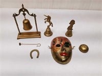 Vintage Brass Mask, Bell, Unicorn, Horseshoe Lot