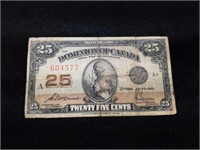 1923 Canadian Shinplaster 25 Cent Note