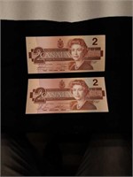 Pair 1986 Canadian $2 Notes