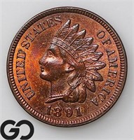 1891 Indian Head Cent, Gem BU, Red-Brown, Bid: 650