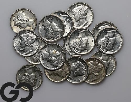 16-coin Lot, Mercury Dimes, All BU