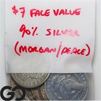 $7 Face Value 90% Silver, Morgan & Peace Dollars