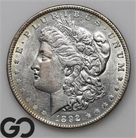 1892 Morgan Silver Dollar, Obv Clnd, BU Bid: 400