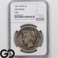 1921 Peace Dollar, NGC F15, Guide: 240