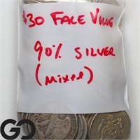 $30 Face Value 90% Silver, Mixed Denominations