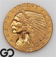 1927 $2.5 GOLD Indian Quarter Eagle, AU++/Unc