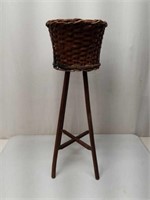 Antique Woven Wood Slat Fern Plant Stand