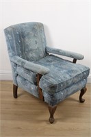 VINTAGE UPHOLSTERED ARMCHAIR W MAPLE FEET