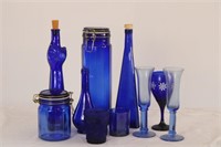 COLLECTION OF VINTAGE BLUE GLASSWARE