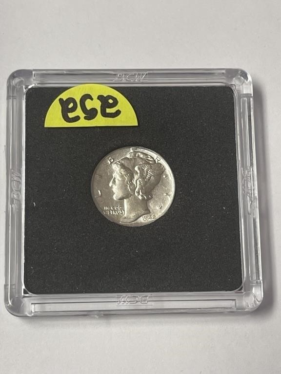 1942 silver Mercury dime MS+