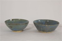 PAIR OF BLUE GLAZED POTTERY BOWLS