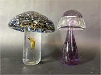 Kurt Carlson Hand Blown Glass Mushroom Pair