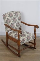 ANTIQUE FLORAL UPHOLSTERED ROCKING CHAIR