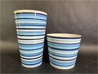 Pair of IKEA Blue Striped Ceramic Vases