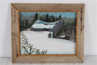 SIGNED GEORGE SOBEE WINTER BARN PAINTING
