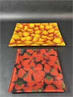 Two Painted Glass Fruit Plates