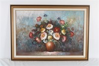 SIGNED ROBERT COX OIL ON CANVAS FLORAL BOUQUET