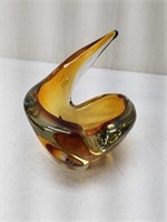 Sauve Signed Art Glass Stretch Amber Bowl