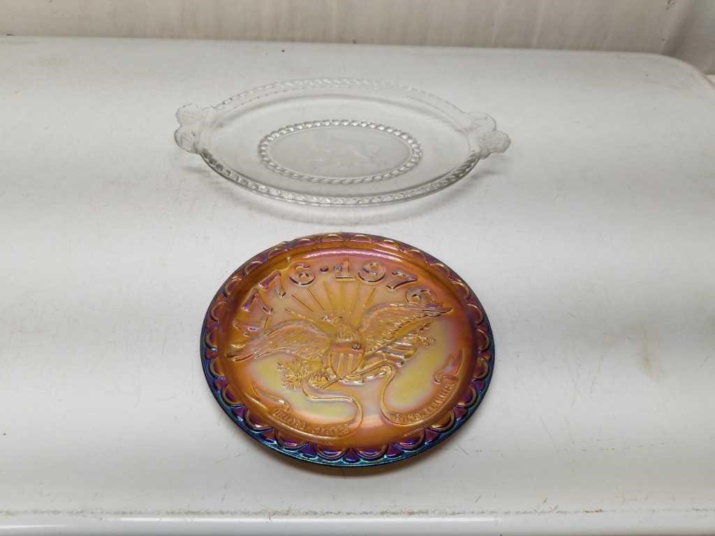 1976 Carnival Glass + Lion Pressed Glass Plate