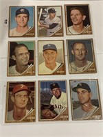 9- 1962 baseball cards low  grade