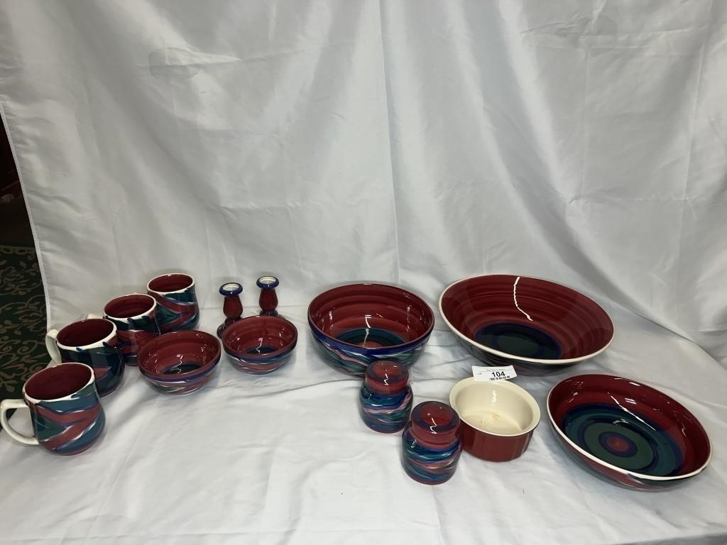 14 pcs Gail Pittmas signed pottery