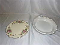 Vinage cake plate and stoneware pie plate