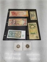1923 US Buffalo Nickel + Paper Money + Asian Coin