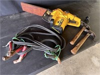 Jumper cables, 2 hammers, electric chainsaw