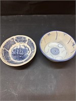 Two blue & white bowls