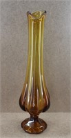 LE Smith Amber Viking Petal Swung Glass Vase