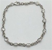 Sterling Silver Bracelet W Rhinestones