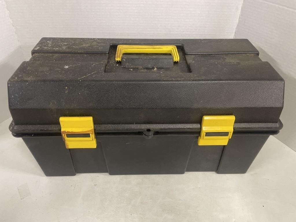 Plastic toolbox. Approx. 19” x 9” x 9.5” tall.