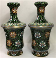 Pair Of Floral Cloisonne Vases