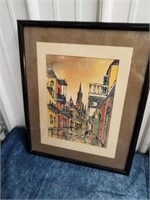 Framed etched print 21x 17 in