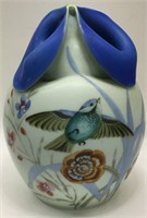 Rocooco Art Glass Satin Hand Painted Vase