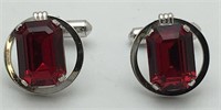 Destino Sterling Silver Red Stone Cuff Links