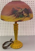 Reverse Painted Table Lamp With Painted Base