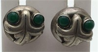 Mexico Sterling Earrings W Green Stones